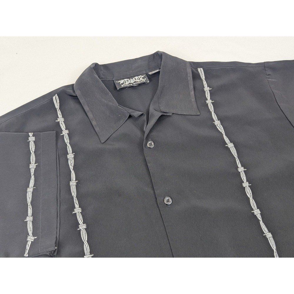 Dragonfly Barbed Wire Button Up Biker Shirt Mens Embroidered Black Size XL Camp